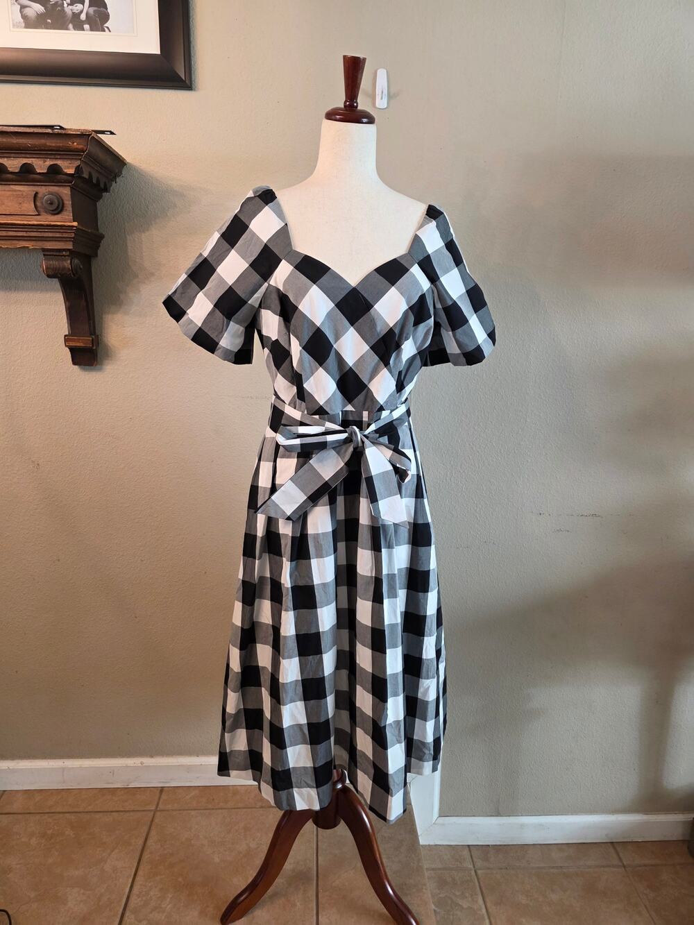 Talbots Women's Zinnia Gingham Fit & Flare Poplin Dress SZ 8P Preppy